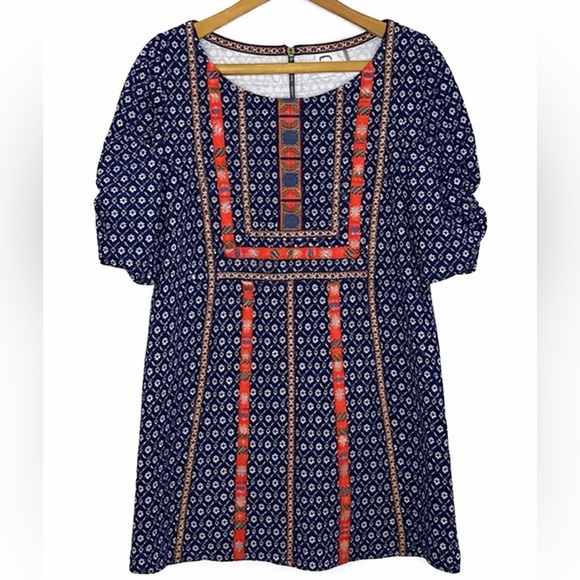 Anthropologie Dresses & Skirts - Akemi + Kin Anthropologie Navy Embroidered Boho Peasant Tunic Top